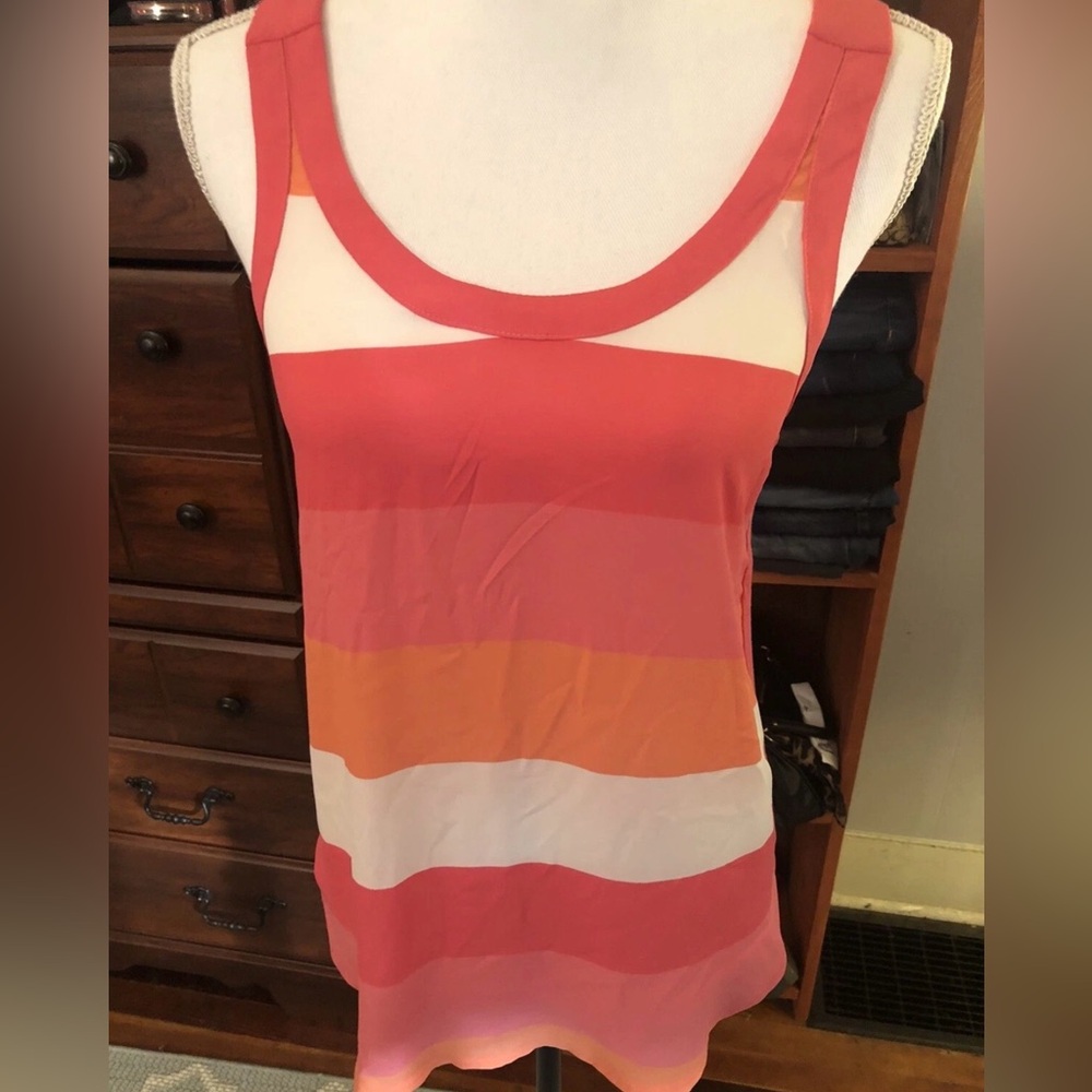Express Colorful Striped Tank Top - Coral, Orange, White
